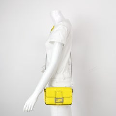 Fendi Baguette Mini Selleria Lemon Yellow Calfskin Leather Crossbody Bag