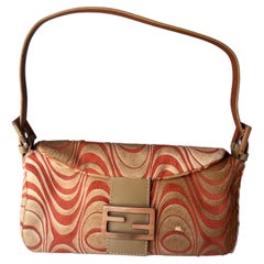 Fendi Baguette Vintage Pony Hair Coral Beige Psychedelic Swirl Print