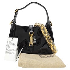 Gucci Jackie 1961 Mini Black Patent Leather Bag with Crystal Chain Strap