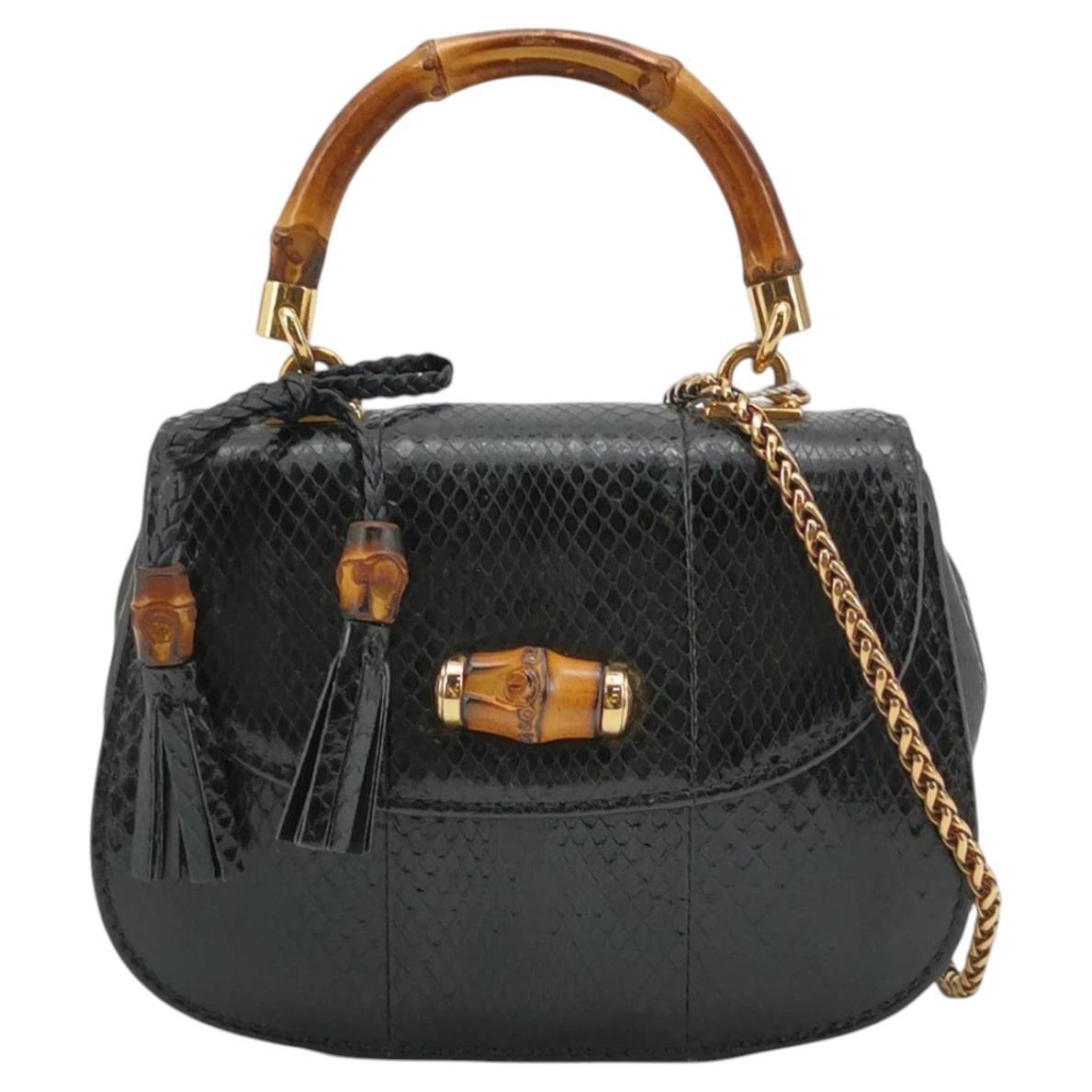 Gucci Bamboo 1947 Night Mini Black Leather Evening Bag with Chain