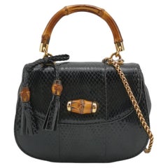 Gucci Bamboo 1947 Night Mini Black Leather Evening Bag with Chain