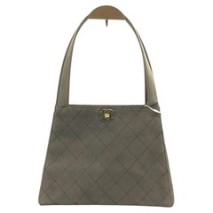 Chanel Kelly Top Handle Bag Olive Green Grey Suede Leather Gold Hardware