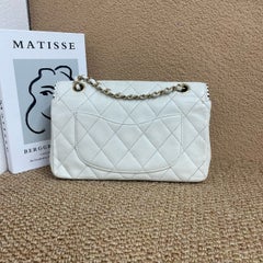 Chanel Medium Flap Bag Happy Stitch White Lambskin Leather 24k Gold Hardware