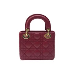 Lady Dior Mini Dark Red Lambskin Leather Gold Chain Strap