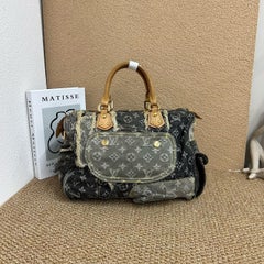 Sac à main Louis Vuitton Speedy 30 Patchwork en denim gris et noir