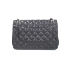 Chanel Classic Flap Jumbo Black Lambskin Leather Double Flap Silver Hardware