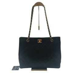 Chanel Vintage Black Caviar Leather Tote Gold Matelasse Chain