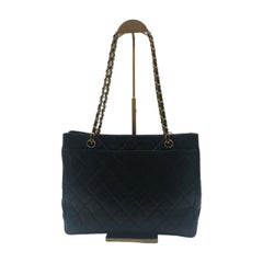 Chanel Vintage Black Caviar Leather Tote Gold Matelasse Chain