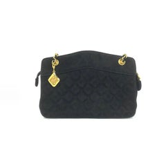 Chanel Matelassé – Schwarze Wildleder-Schultertasche in mittlerer Größe mit goldenen Doppelketten und Coco-Anhänger