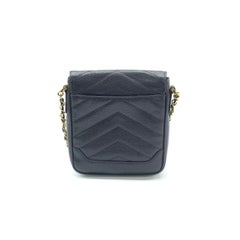 Chanel Vertical Mini Chevron Quilted Black Caviar Leather Crossbody Bag
