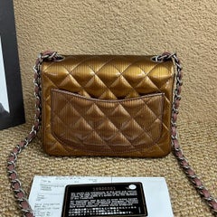 Chanel Classic Flap Mini Square Copper Brown Patent Leather Silver Hardware