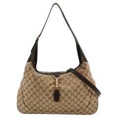 Gucci Jackie 1961 Large Beige Monogram Leather Shoulder Bag with Strap
