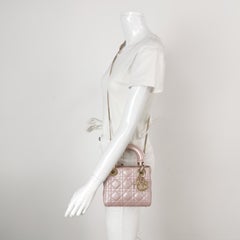 Lady Dior Mini 2016 Pearlescent Pink Lambskin Leather Gold Chain Strap