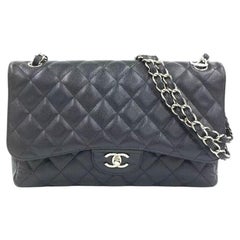 Chanel Classic Flap Jumbo 2011 Black Caviar Leather Double Flap Silver Hardware