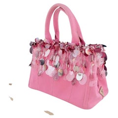 Prada Canape Small Pink Canvas with Sequins Top Handle Bag with Strap Rare