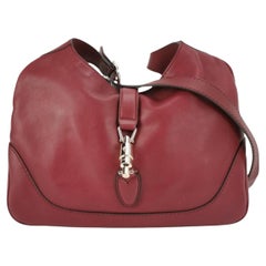 Gucci Jackie Soft Medium Leather Bag Burgundy Red Gold Piston Lock