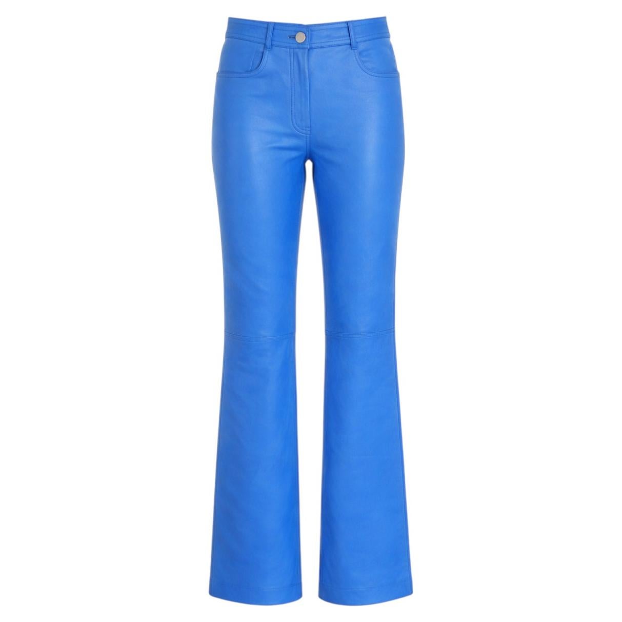 Celine Vintage Spring 2000 Cerulean Blue Leather Trousers, Size FR38 For Sale