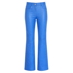 Celine Vintage Spring 2000 Cerulean Blue Leather Trousers, Size FR38