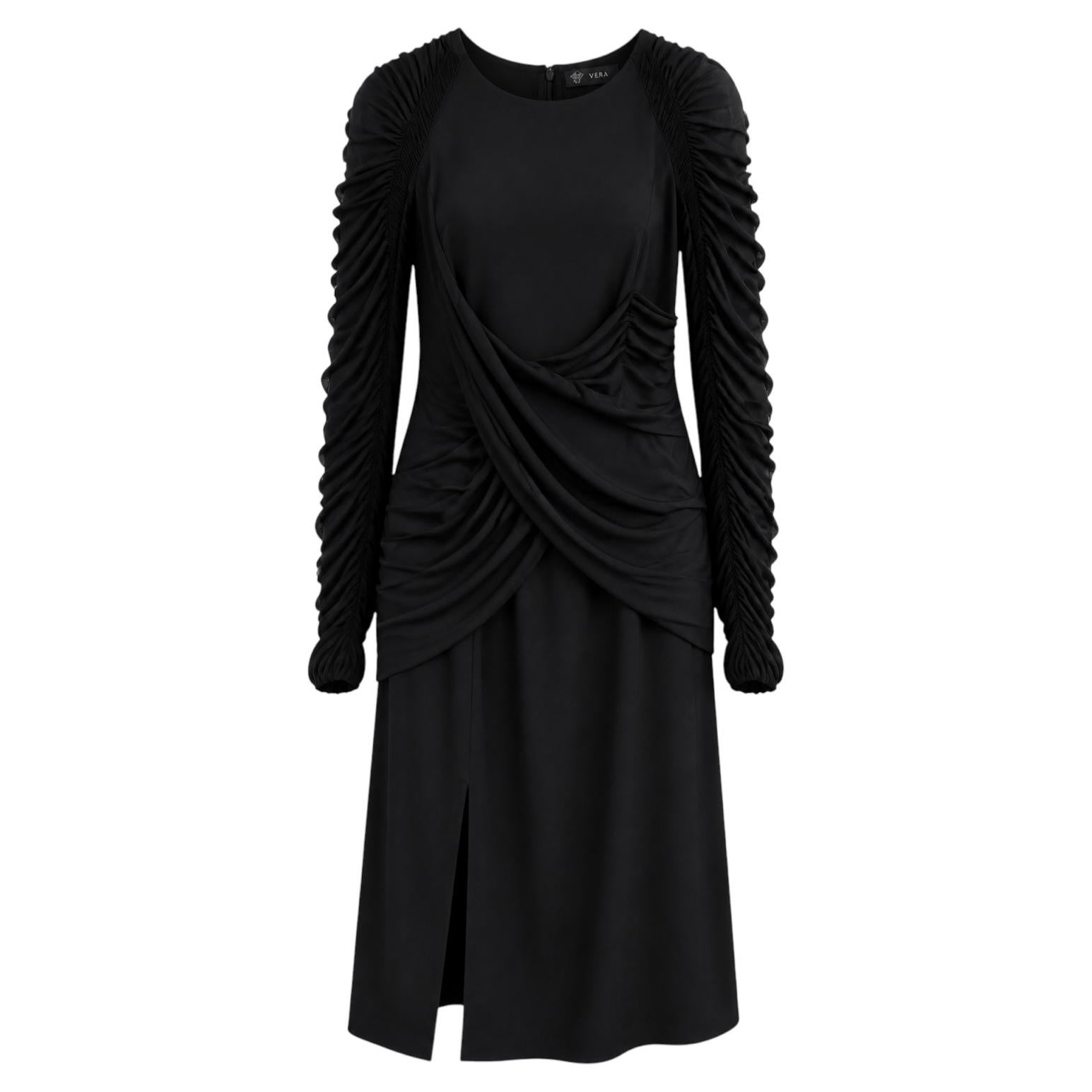 Versace Damenkleid mit gerafften Tüllärmeln, schwarz, IT40, UK8