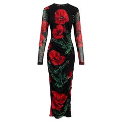 Dolce & Gabbana Poppy Print Ruched Mesh Midi Dress