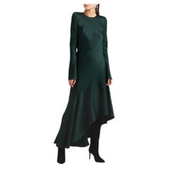 Haider Ackerman Fall 2017 Green Satin Long Sleeve Bias Cut Dress (robe à manches longues avec découpe en biais)