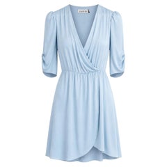 Lanvin Paris Spring 2022 Women's Sky Blue Silk Draped Dress FR40/UK12