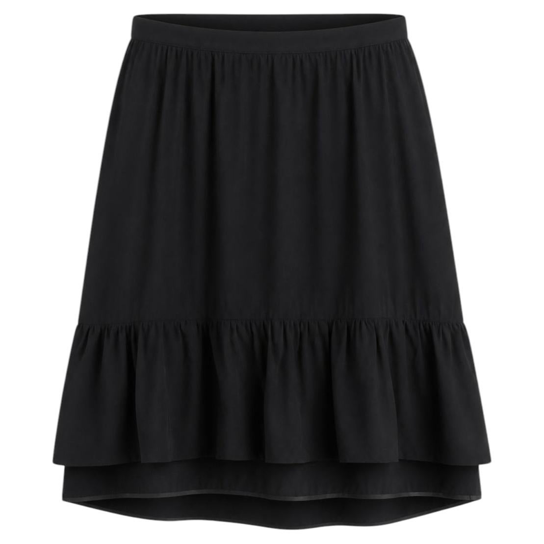 Marni Vintage Black A-Line Skirt with Leather Trim, Size IT38/UK6