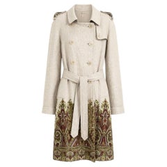 Etro Women's Linen Trench Coat 2000s Paisley Print Size IT46/UK14