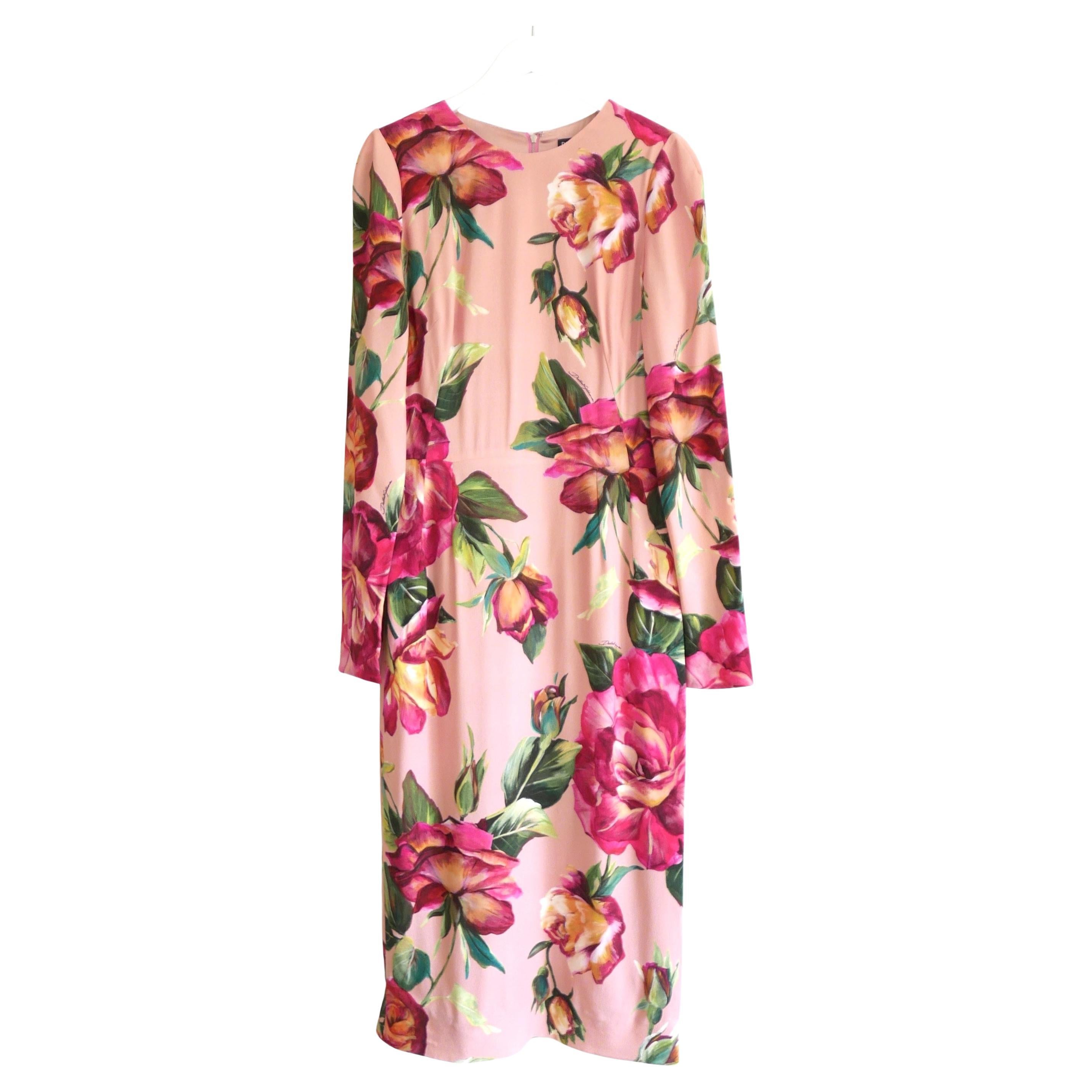 Dolce & Gabbana Rosa Rose Druck Etuikleid
