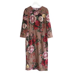 Dolce & Gabbana Taupe Rose Bouquet Print Dress
