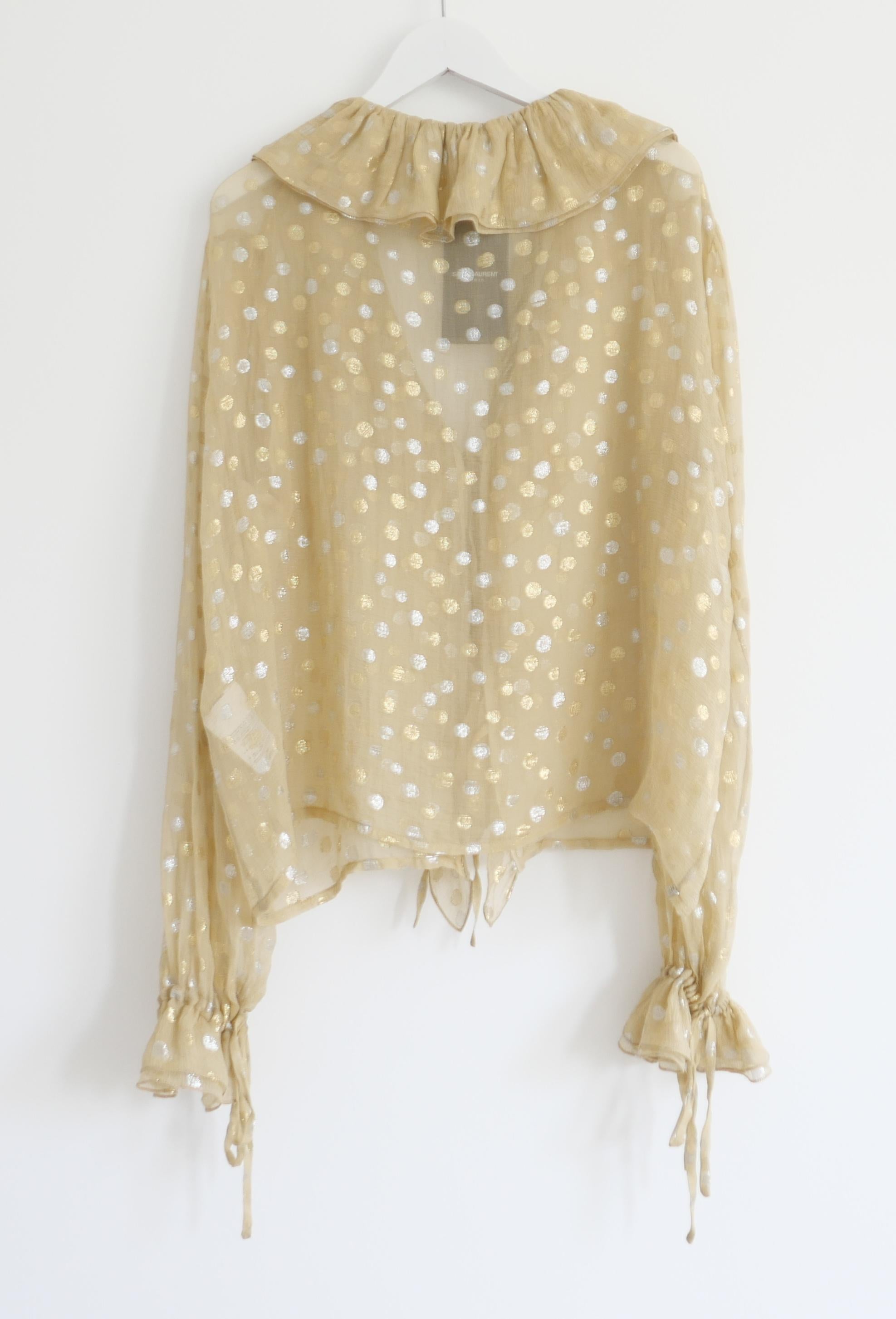 Beige Saint Laurent - Printemps 2018 - Chemisier à pois métalliques en vente