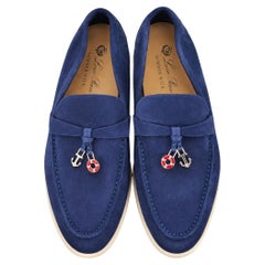 Loro Piana Women's Summer Charms Walk Loafers Navy Suede Size 38/UK5