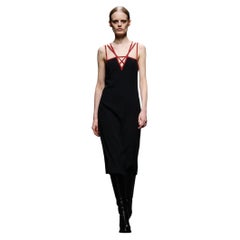 Prada Fall 2014 Women's Black Silk Dress with Red Straps, Size IT42