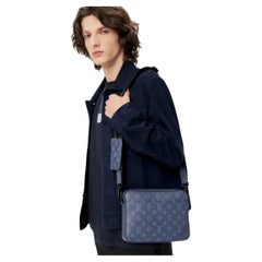 Louis Vuitton Duo Messenger Bag Navy Blue Monogram Shadow Calfskin