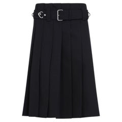 Prada Fall 2024 Black Pleated Kilt Skirt w/Silver Ring Belt