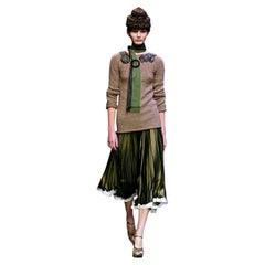Prada Fall 2004 Trompe L’oeil Print Silk Skirt Green w/Tag IT42/UK10