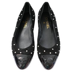 Chanel Pearl Studded CC Toe Cap Ballet Flats