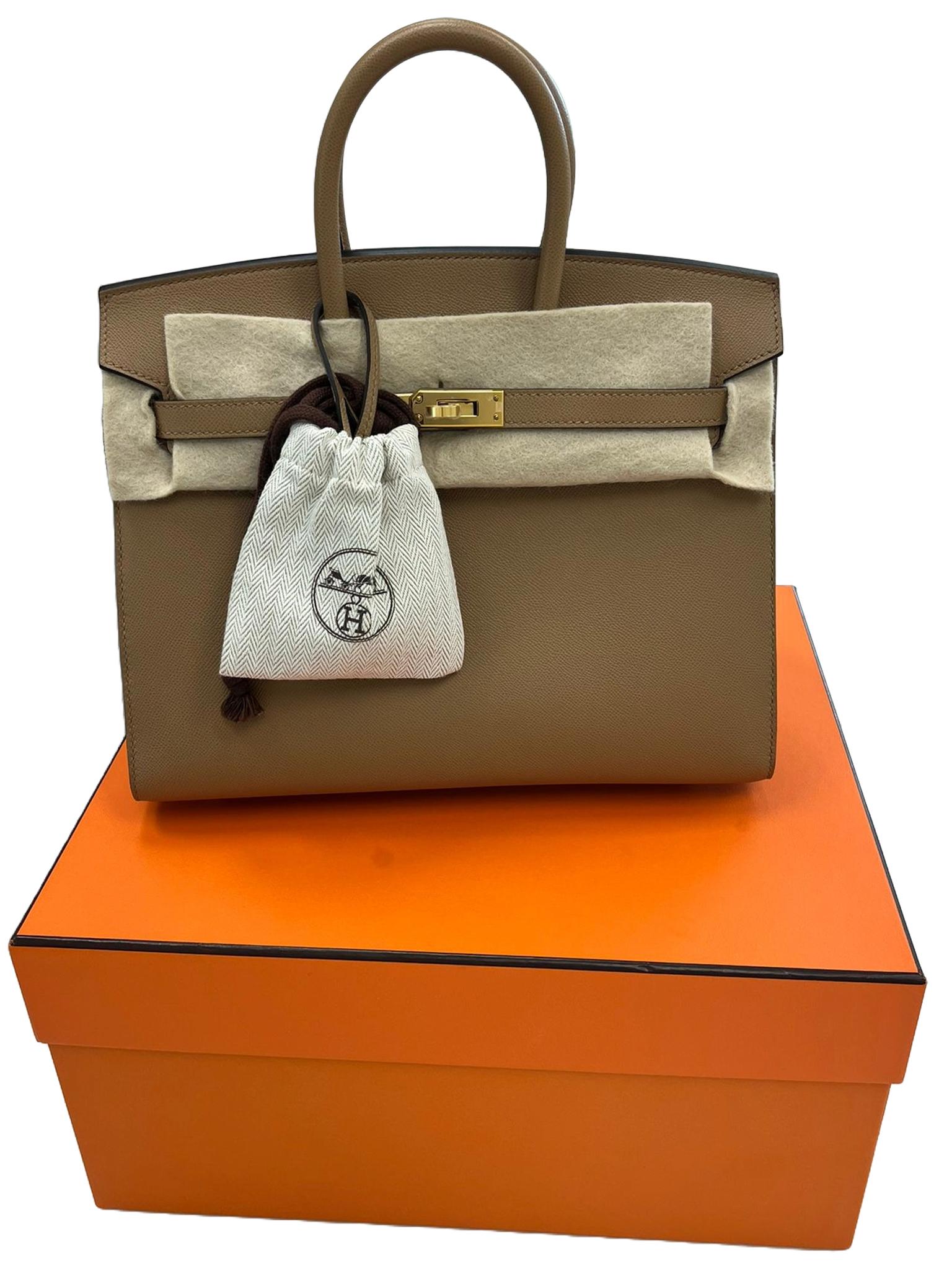 Hermes Birkin Sellier 25 Chai Madame Leder zwei Riemen Gold Hardware Handtasche (Braun) im Angebot