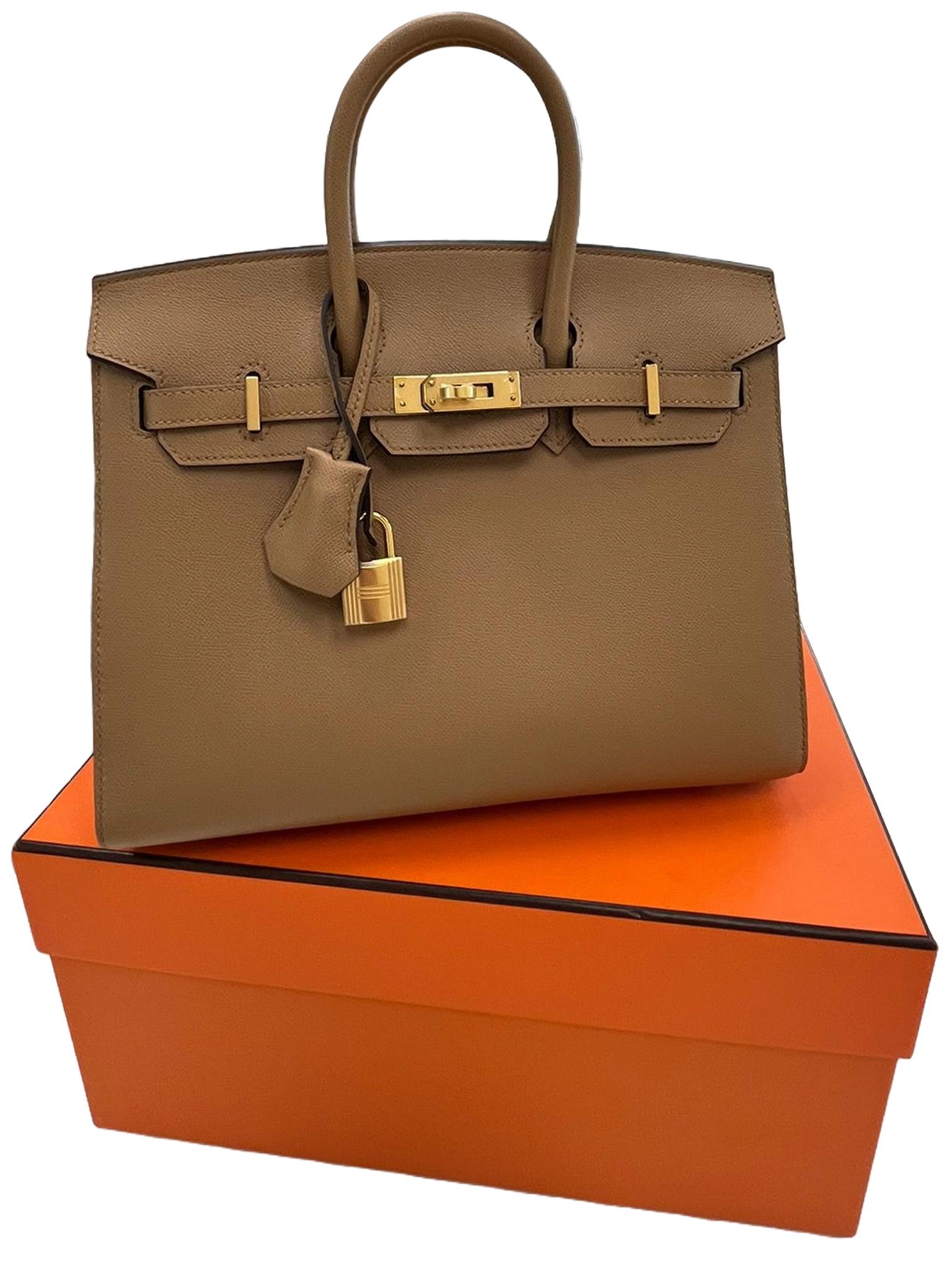 Hermes Birkin Sellier 25 Chai Madame Leder zwei Riemen Gold Hardware Handtasche Damen im Angebot