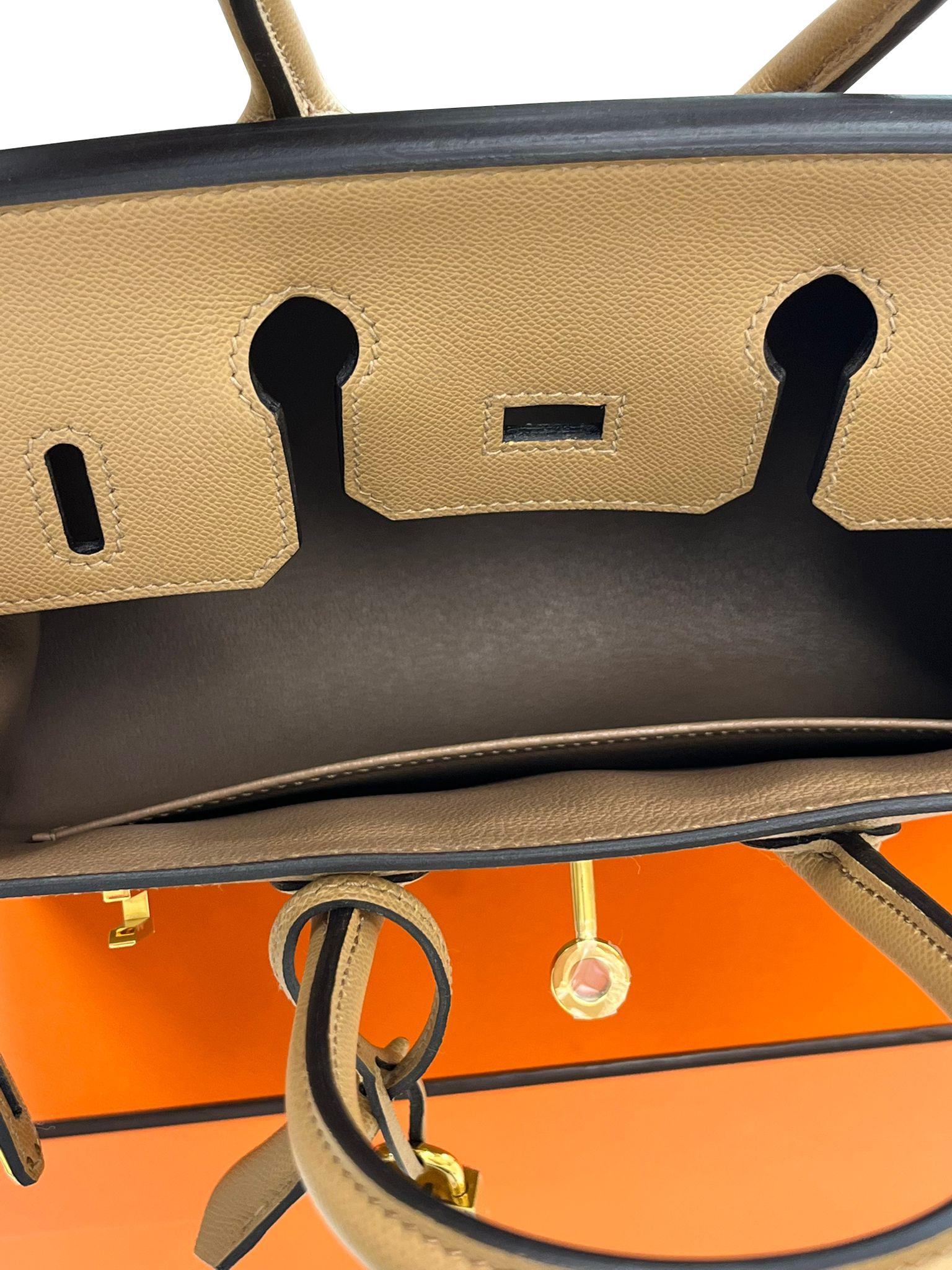Hermes Birkin Sellier 25 Chai Madame Leder zwei Riemen Gold Hardware Handtasche im Angebot 12