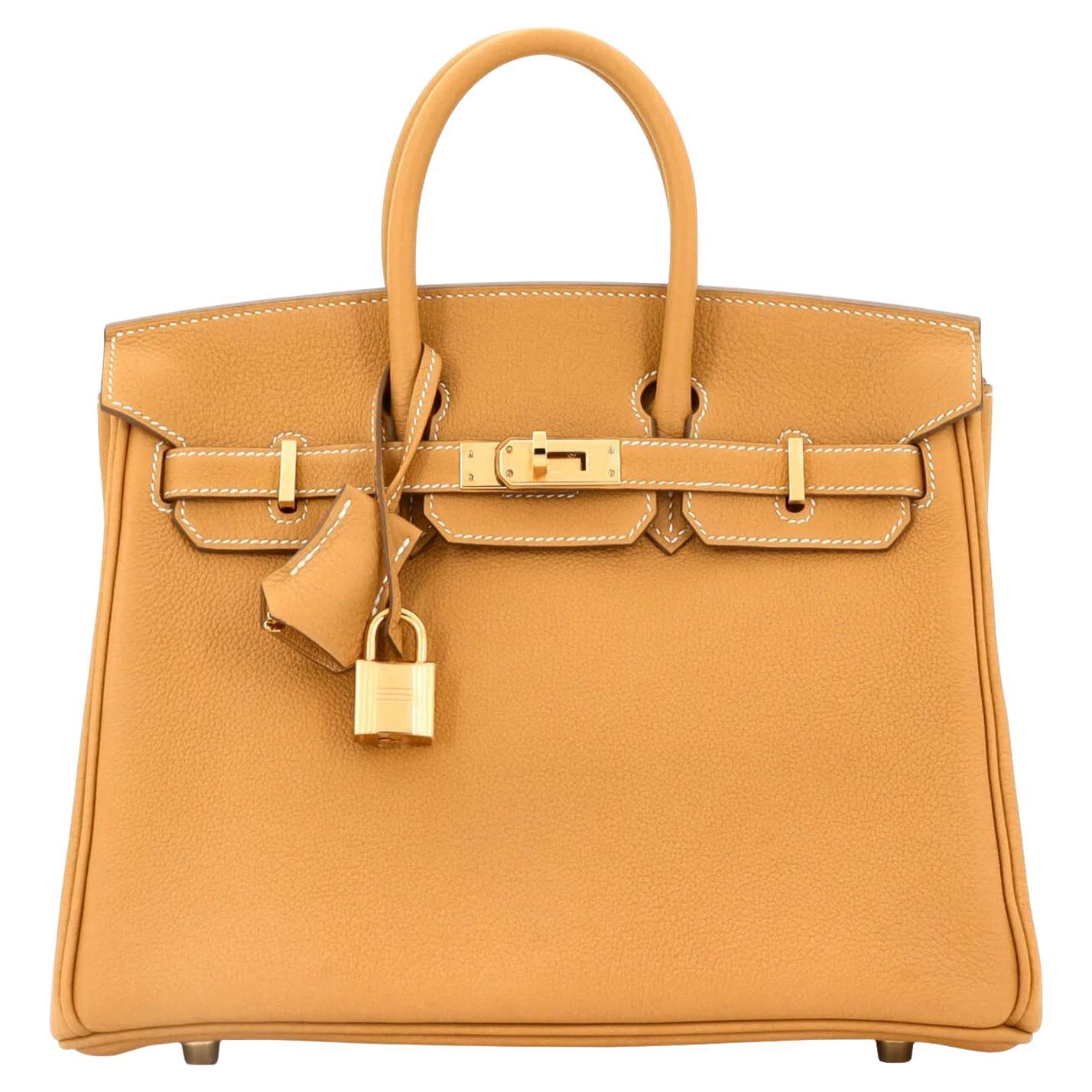 Hermes Birkin 25 Nature Sable Maurice Stamp W Gold Hardware Handbag en vente