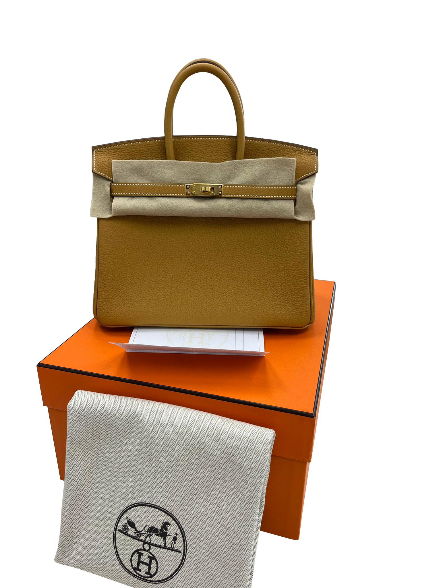 Or Hermes Birkin 25 Nature Sable Maurice Stamp W Gold Hardware Handbag en vente