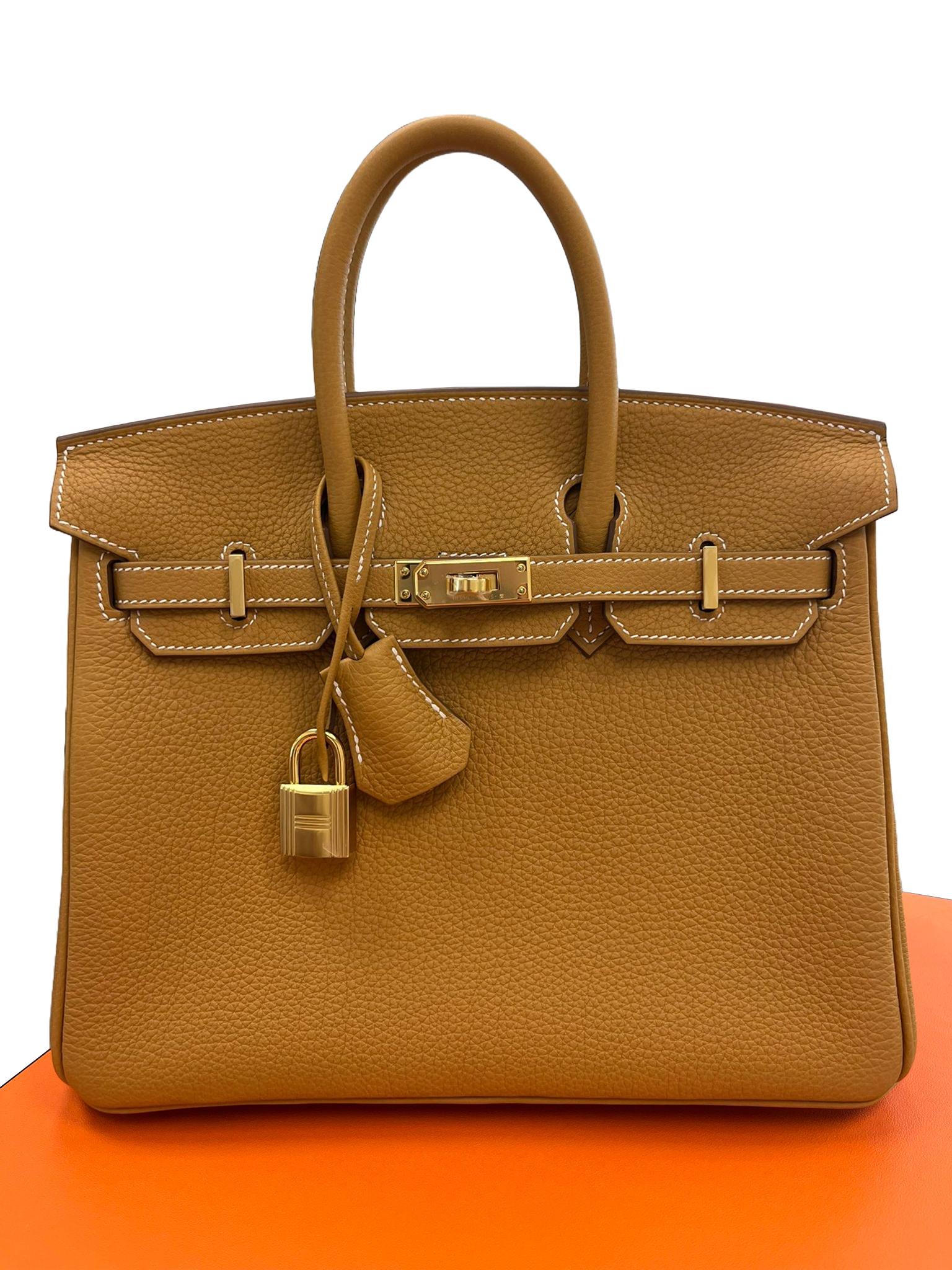 Hermes Birkin 25 Nature Sable Maurice Stamp W Gold Hardware Handbag en vente 1