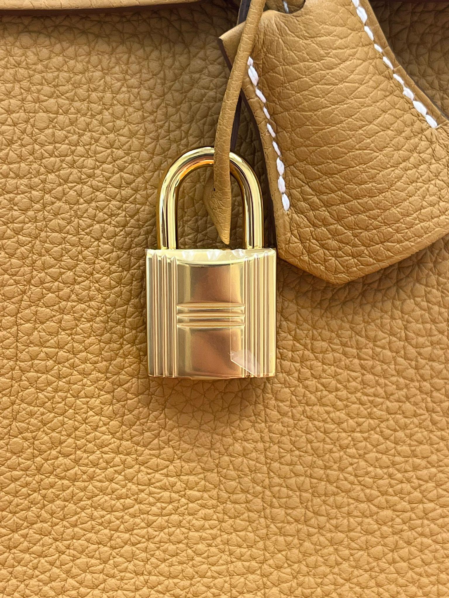 Hermes Birkin 25 Nature Sable Maurice Stamp W Gold Hardware Handbag en vente 4