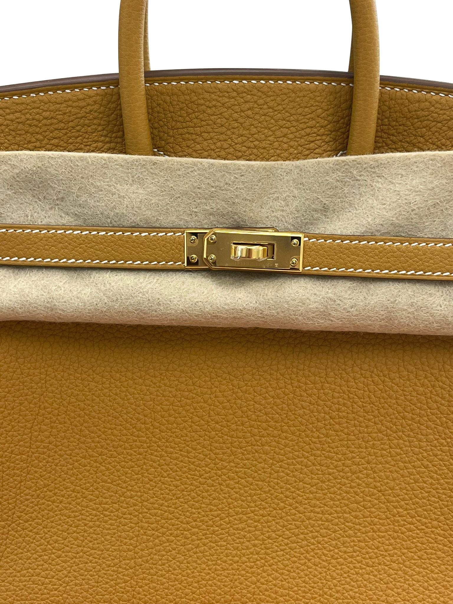 Hermes Birkin 25 Nature Sable Maurice Stamp W Gold Hardware Handbag en vente 2