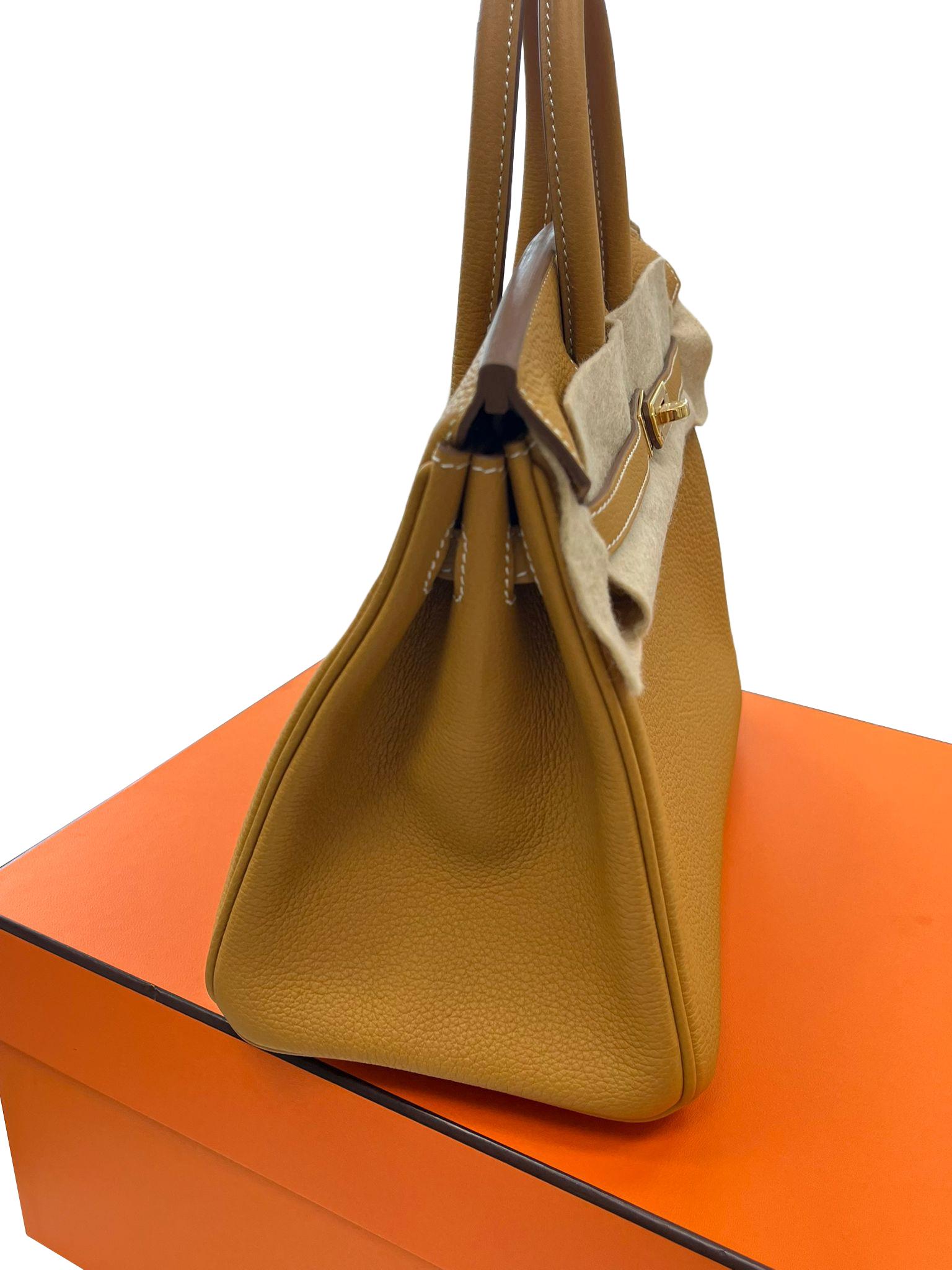 Hermes Birkin 25 Nature Sable Maurice Stamp W Gold Hardware Handbag en vente 9