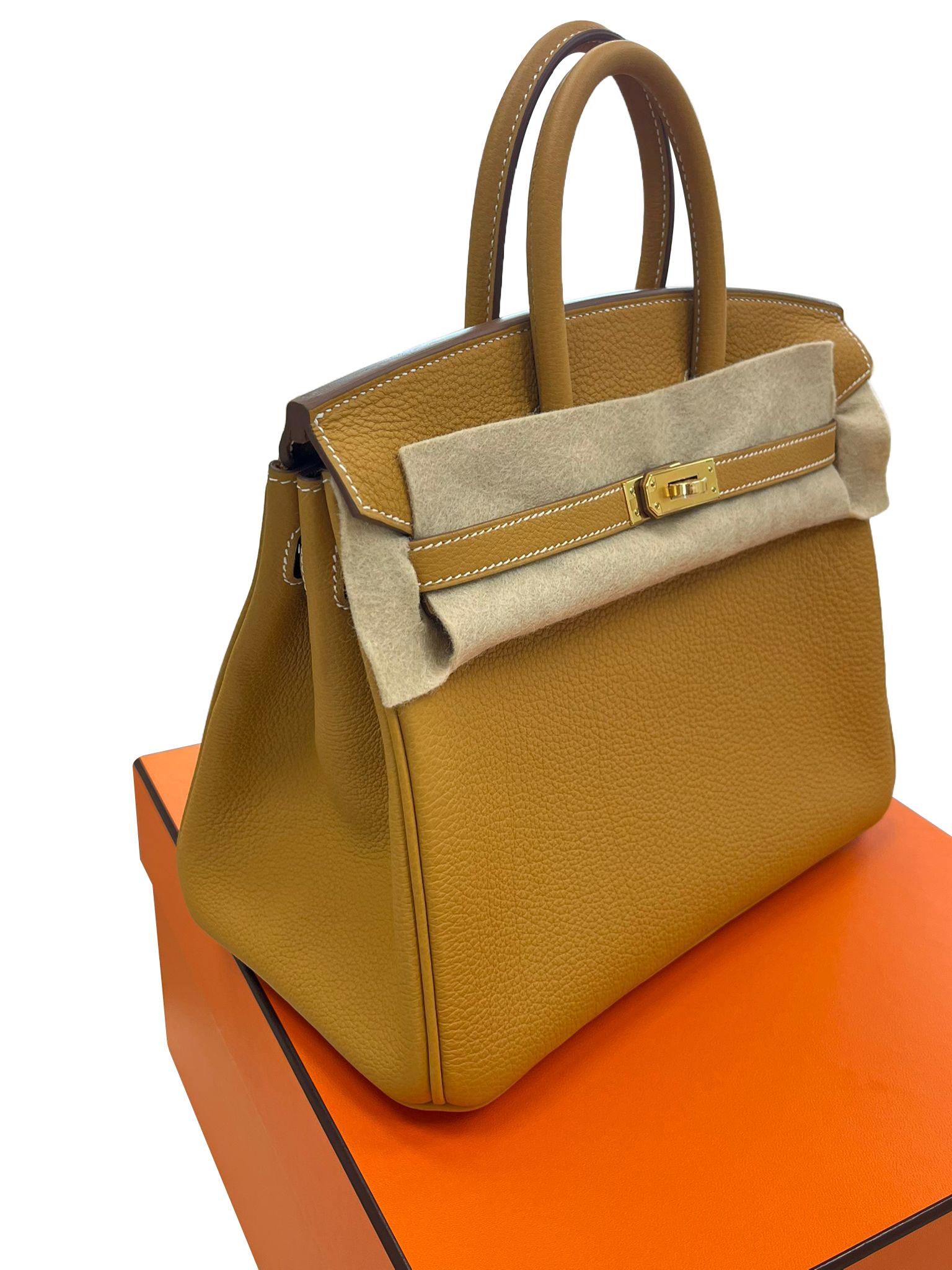 Hermes Birkin 25 Nature Sable Maurice Stamp W Gold Hardware Handbag en vente 7