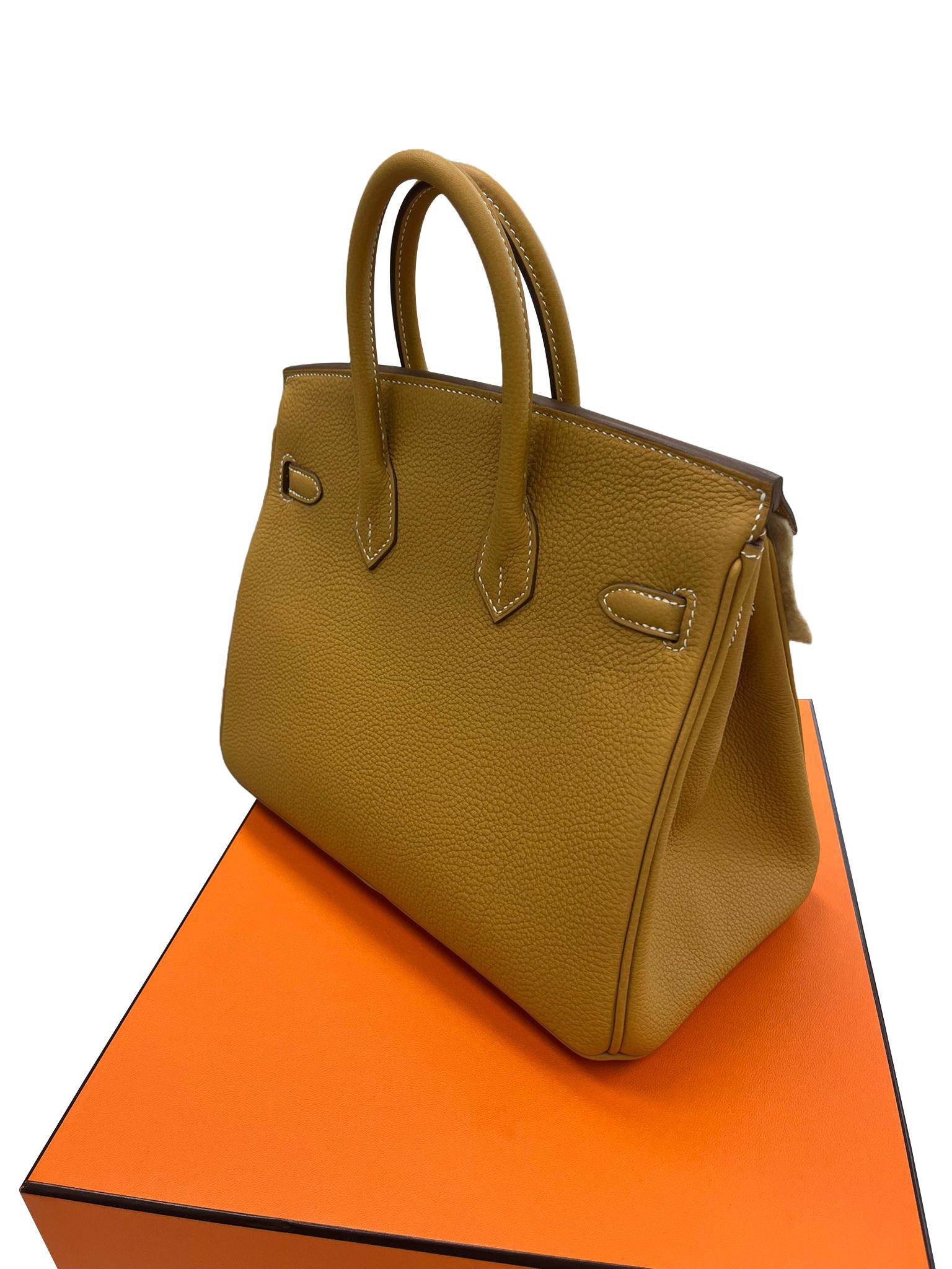 Hermes Birkin 25 Nature Sable Maurice Stamp W Gold Hardware Handbag en vente 10