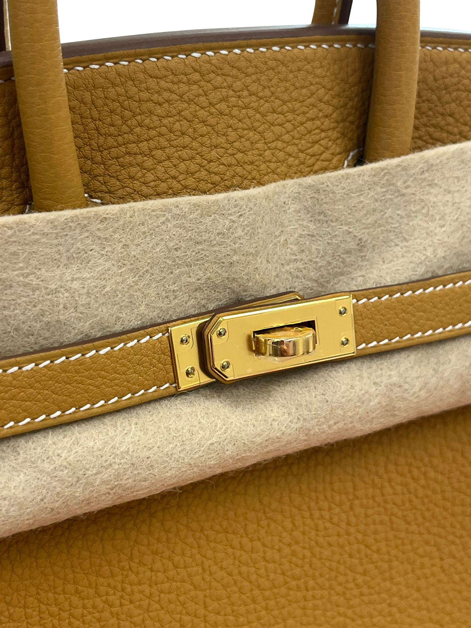 Hermes Birkin 25 Nature Sable Maurice Stamp W Gold Hardware Handbag en vente 8