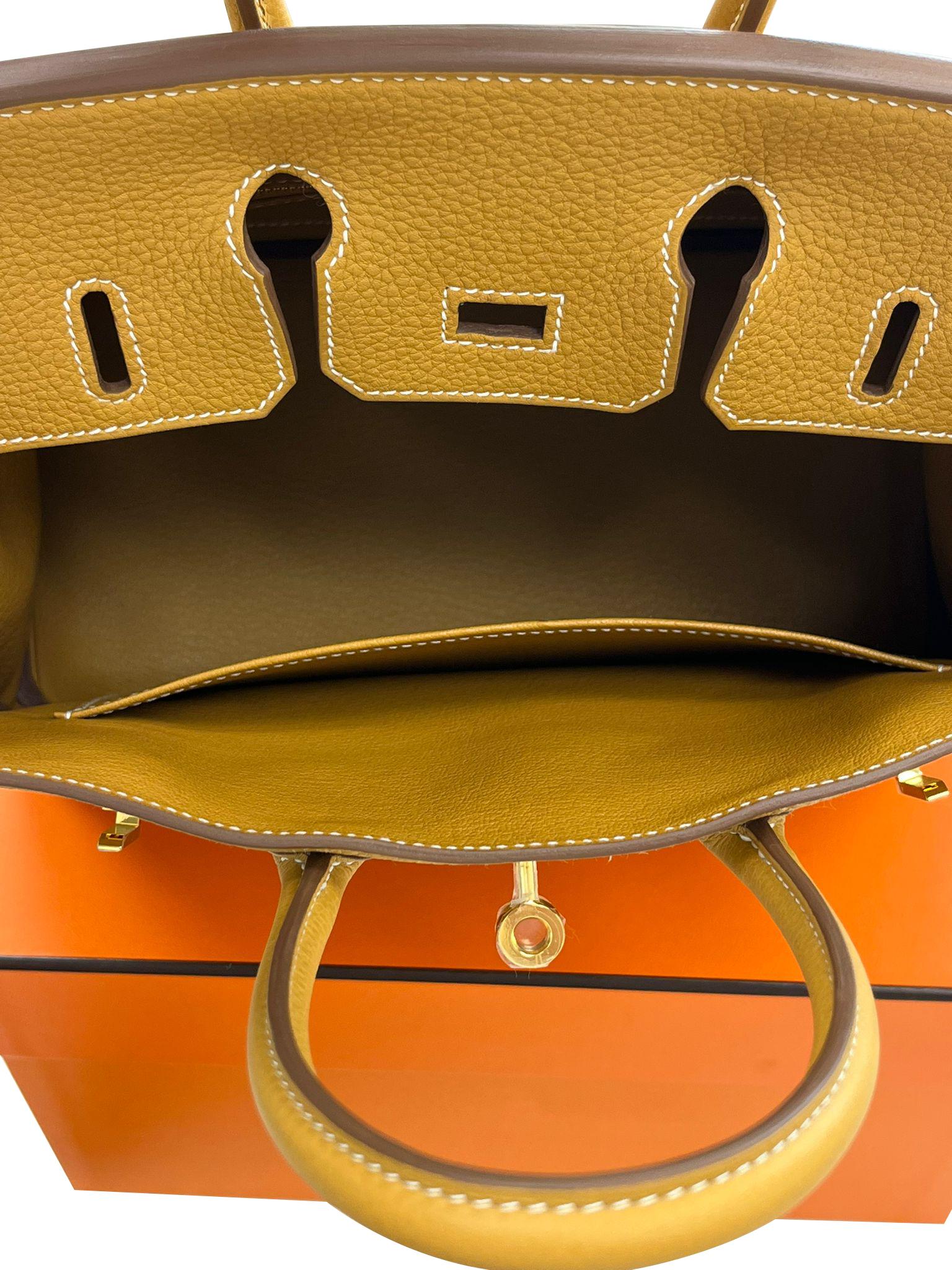 Hermes Birkin 25 Nature Sable Maurice Stamp W Gold Hardware Handbag en vente 13